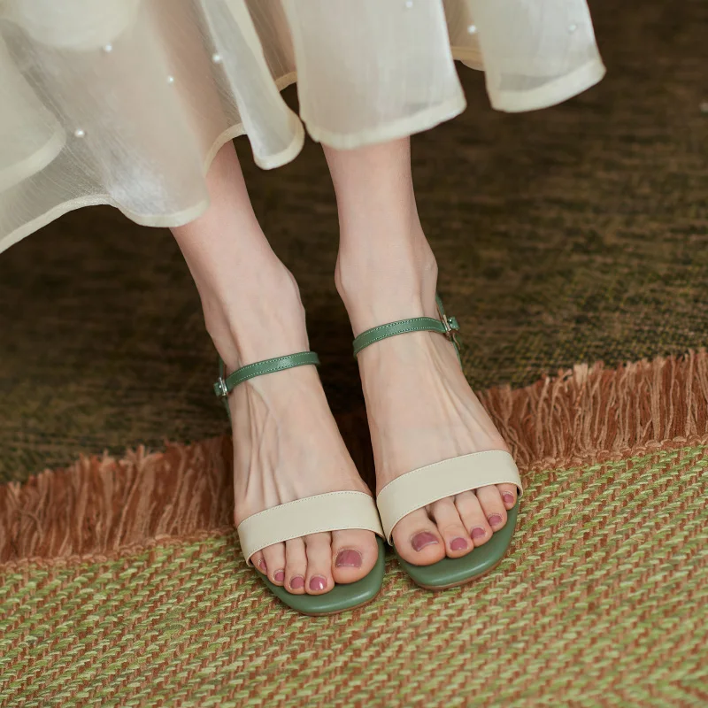 

Hot Women sandals natural leather summer shoes 22-25cm Cowhide upper+Sheepskin insole Simple color matching womens sandals