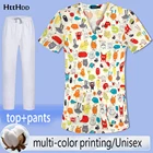 2021 Рабочая Униформа для женщин с мультяшным принтом медсестры больницы скраб рабочая одежда с V-образным вырезом топы для женщин блузка с коротким рукавом для женщин