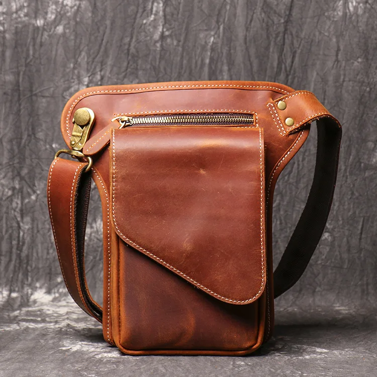 

High Quality Man Waist Bag Handmade Genuine Leather Man Messenger Bag Cell Phone Pocket Travel Waterproof Male Crossbody Bag