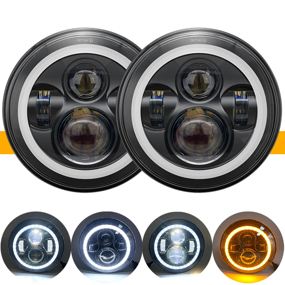 

7Inch LED Headlamps with Halo Ring Amber Turn Signal For lada niva 4x4 suzuki samurai 7" DRL Halo Headlights For VAZ 2101