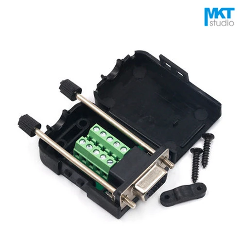 

50Pcs Right Angle Male Female DB9 D-sub Connector To 10 Pins Terminal PCB Adapter Module With Cover, RS232 To Terminal