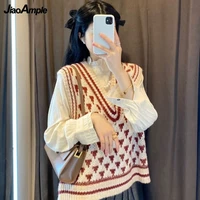 2021 new womens v neck sweater vest student casual loose sleeveless knit tops lady spring autumn fashion joker red pullover