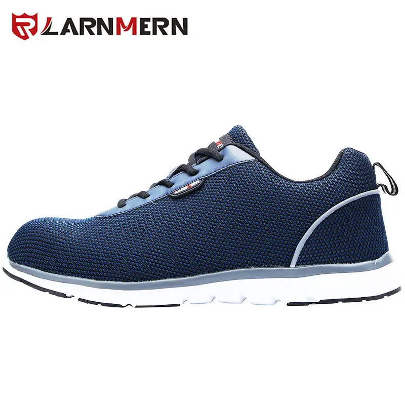 Blue LARNMERN/легкая дышащая мужская защитная обувь со стальным носком; Рабочая обувь для мужчин; нескользящие строительные кроссовки со светоотражающими элементами - Цвет: Blue