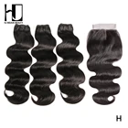 HJ WEAVE BEAUTY волнистые необработанные индийские волосы 3 пряди с закрытием человеческие волосы пряди с 4x4 шнуровкой человеческие волосы