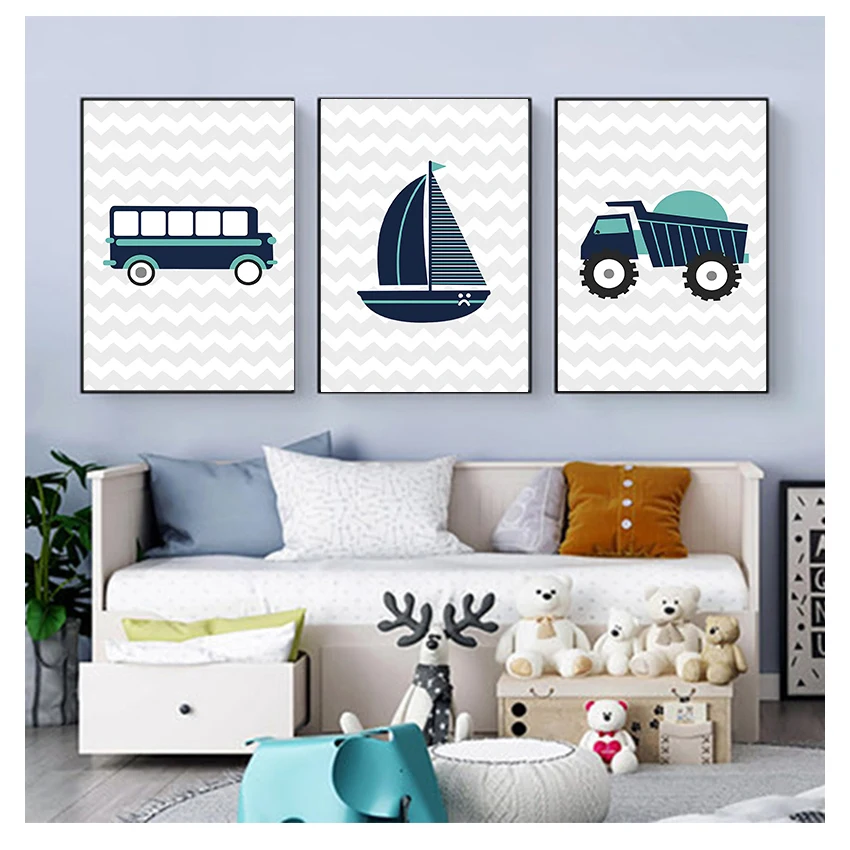 Детская мультяшная Картина на холсте Простой настенный рисунок украшение для