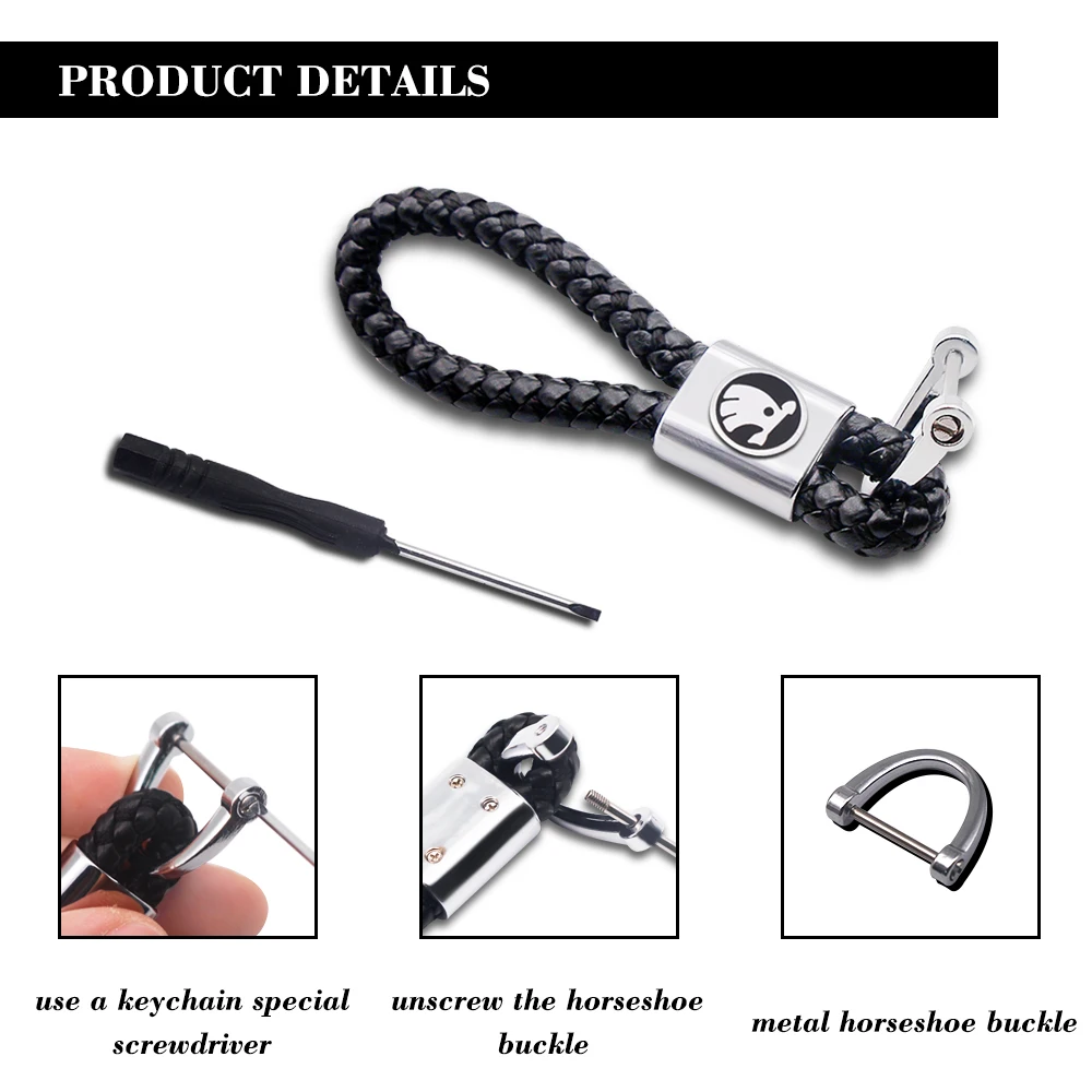 

1pc Car KeyChain Woven Leather Key Rings Detachable Metal Key Chains for Skoda Octavia Fabia Rapid Yeti Kodiaq Superb Octavia A