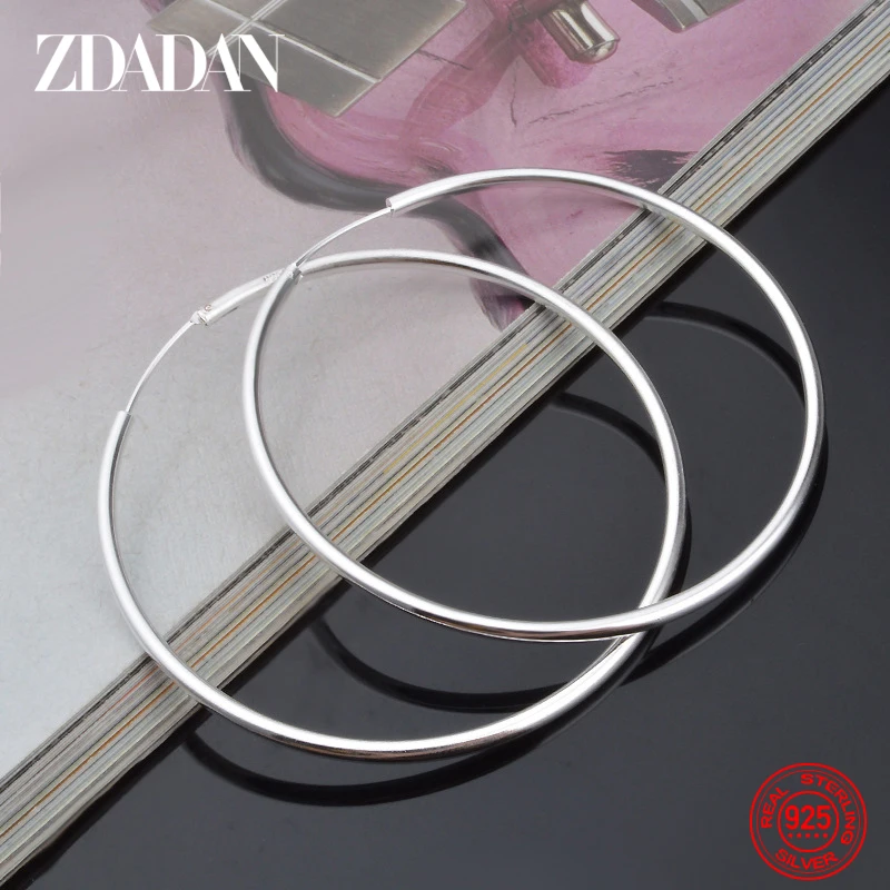 

925 Silver 35/50/60MM Hoop Earrings For Women Fashion Jewelry Gift