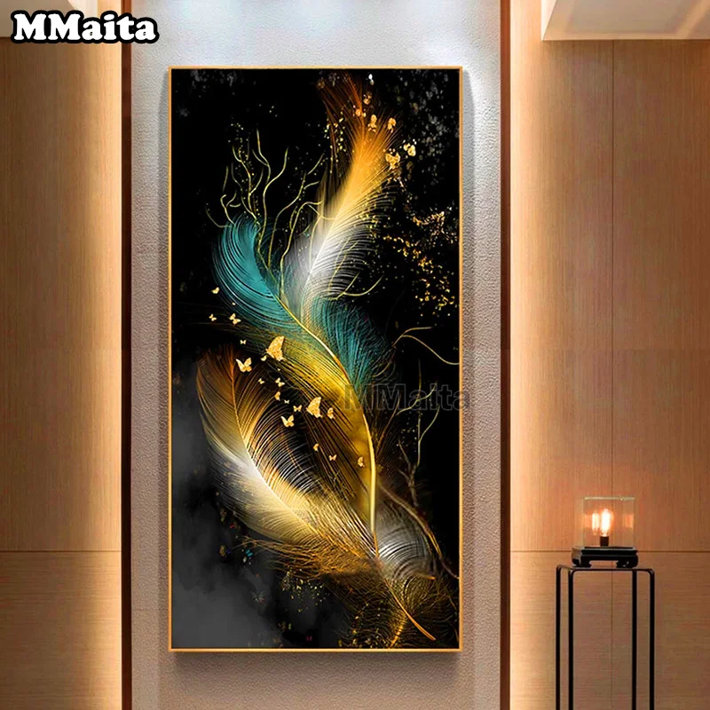 

Перья на черном фоне алмазная живопись полная квадратная круглая Алмазная вышивка распродажа абстрактного искусства рукоделие из хрустал...