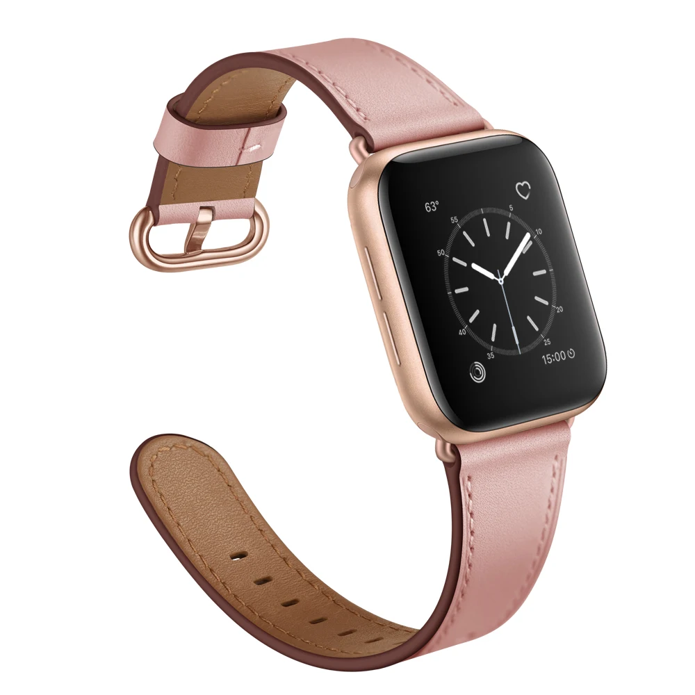 B-pink Кожаный ремешок для Apple Watch для iwatch 38 мм 42 мм ремешок 40 мм 44 мм петля серии 5 4 3 2 1 - Цвет ремешка: B-pink
