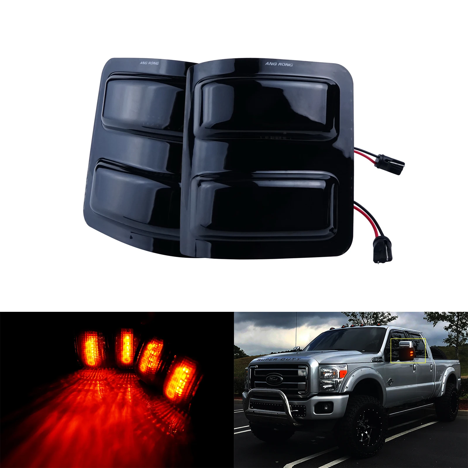 

ANGRONG, 2 шт., подходит для Ford F-250 F-350 2008 + желтое светодиодное зеркальное световое индикаторное светильник щение 12 В