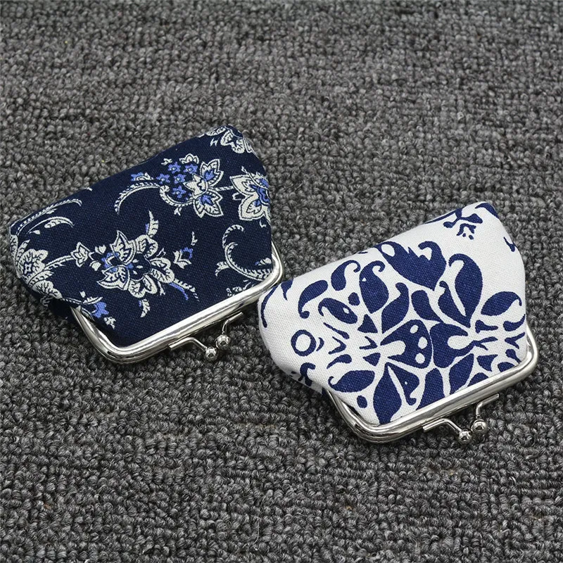 1 шт. Женский винтажный мини кошелек в стиле ретро синий и белый фарфоровый дизайн