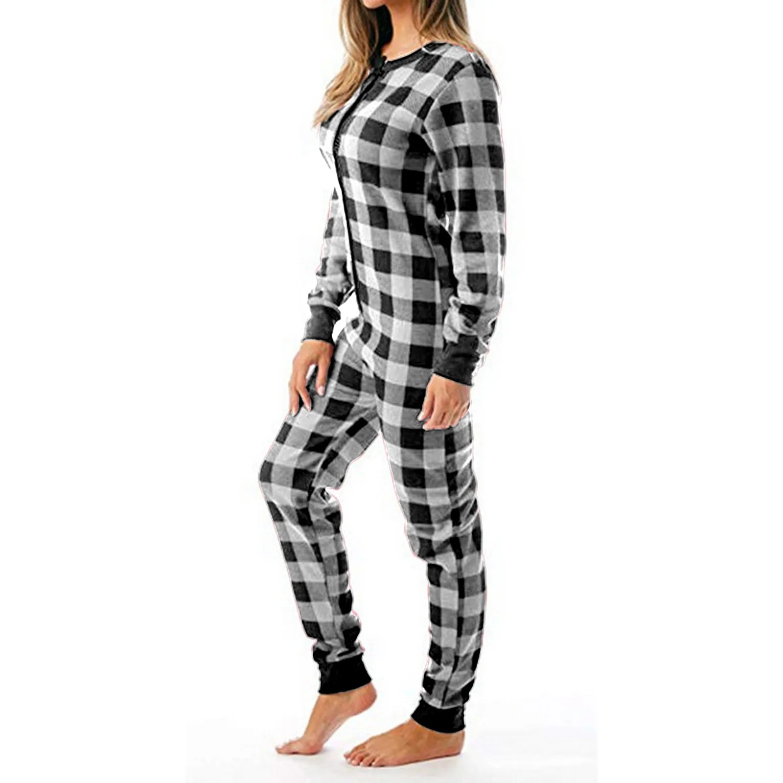 

Onesie Women Fashion Button Lattice Long Sleeve Sweatshirt Home Service Jumpsuit plus size sleepwear