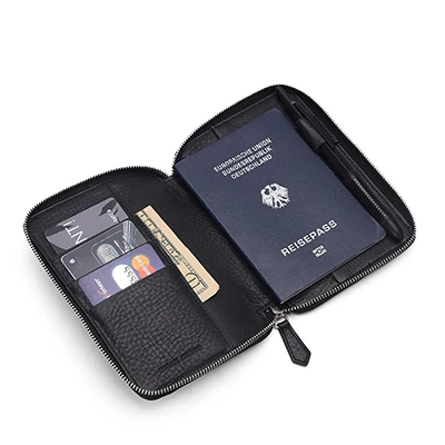 Держатель для паспорта Бизнес большой емкости RFID Блокировка молния подлинный кошелек для мужчин ID держатель для карт пользовательское имя этикетка Прямая поставка - Цвет: black