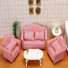1/12 Scale Dollhouse Accessories Stripe Pattern Mini Furniture Sofa with Back Cushions