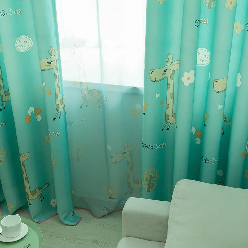 Синяя занавеска С мультипликационным принтом для мальчиков и девочек гостиной