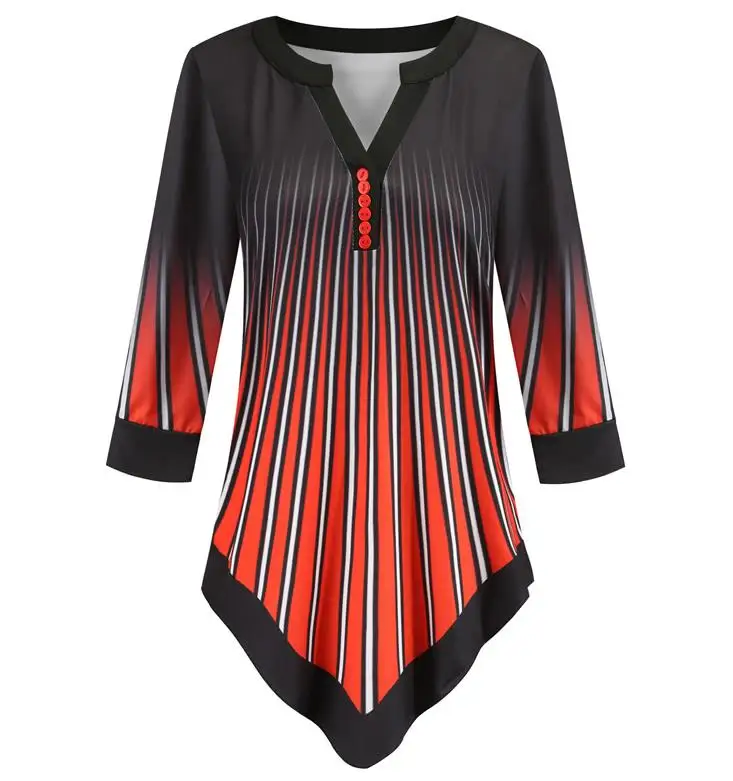 

Shirt Blouse Women Plus size 5XL Fashion New Spring print Tops 3/4 Sleeve Elasticity Splice Female Shirt Casual