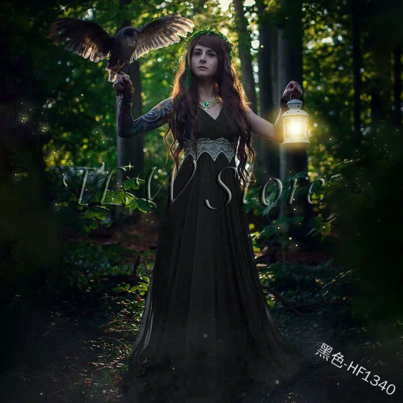 Длинное кружевное платье принцессы с V образным вырезом| |