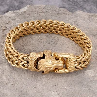 stainless steel men gold lion head chain biker bracelet viking punk hand accessories fashion wristband jewelry wholesale friends