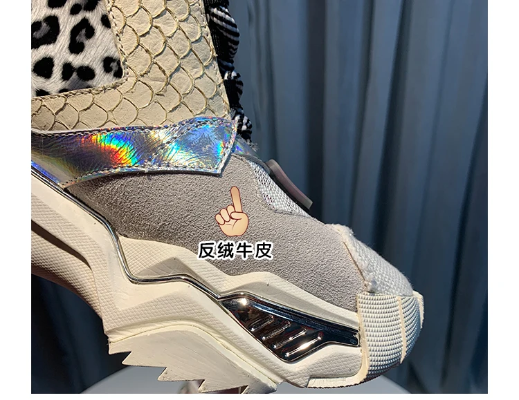 RY-RELAA women sneakers fashion high top sneakers ins wedge sneakers Genuine Leather rhinestone shoes white platform shoes