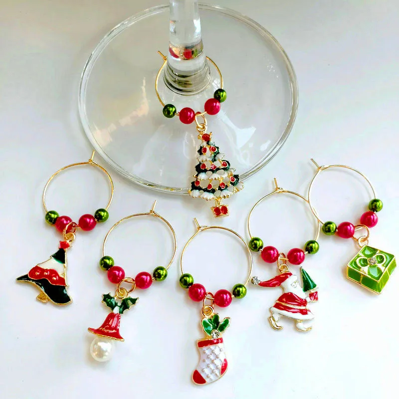 Набор из 6 шт. для рождественской вечеринки маркер на стакан вина талисманы