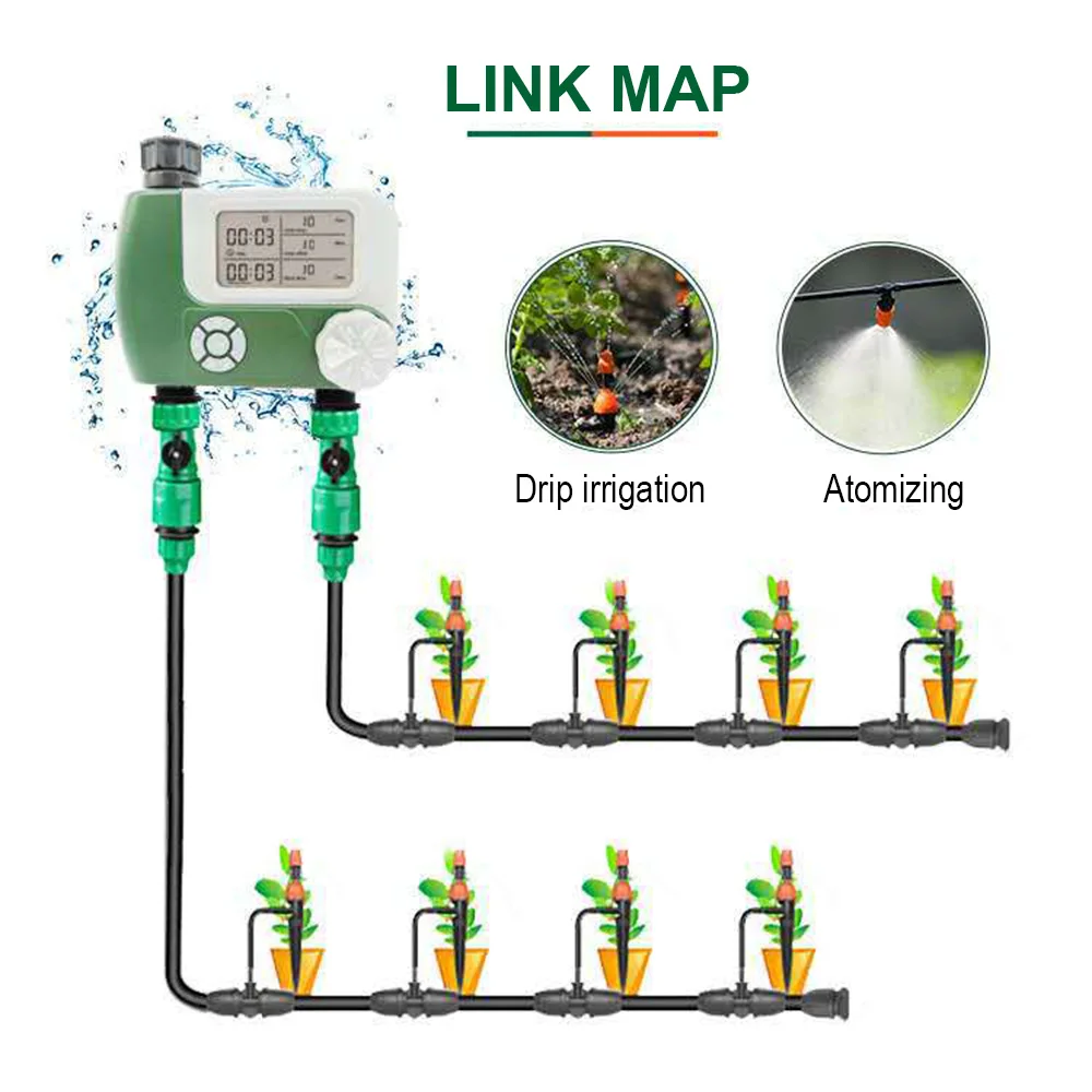 

Digital Hose Faucet Timer Outdoor Automatic Watering Sprinkler System Irrigation Controller with 2 Outlet for Garden Plants