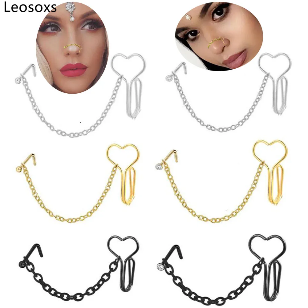 

Leosoxs 1 Set Stainless Steel Love Nose Clip Nose Nail Nose Chain Fake Nose Ring for Nose Chain New Product