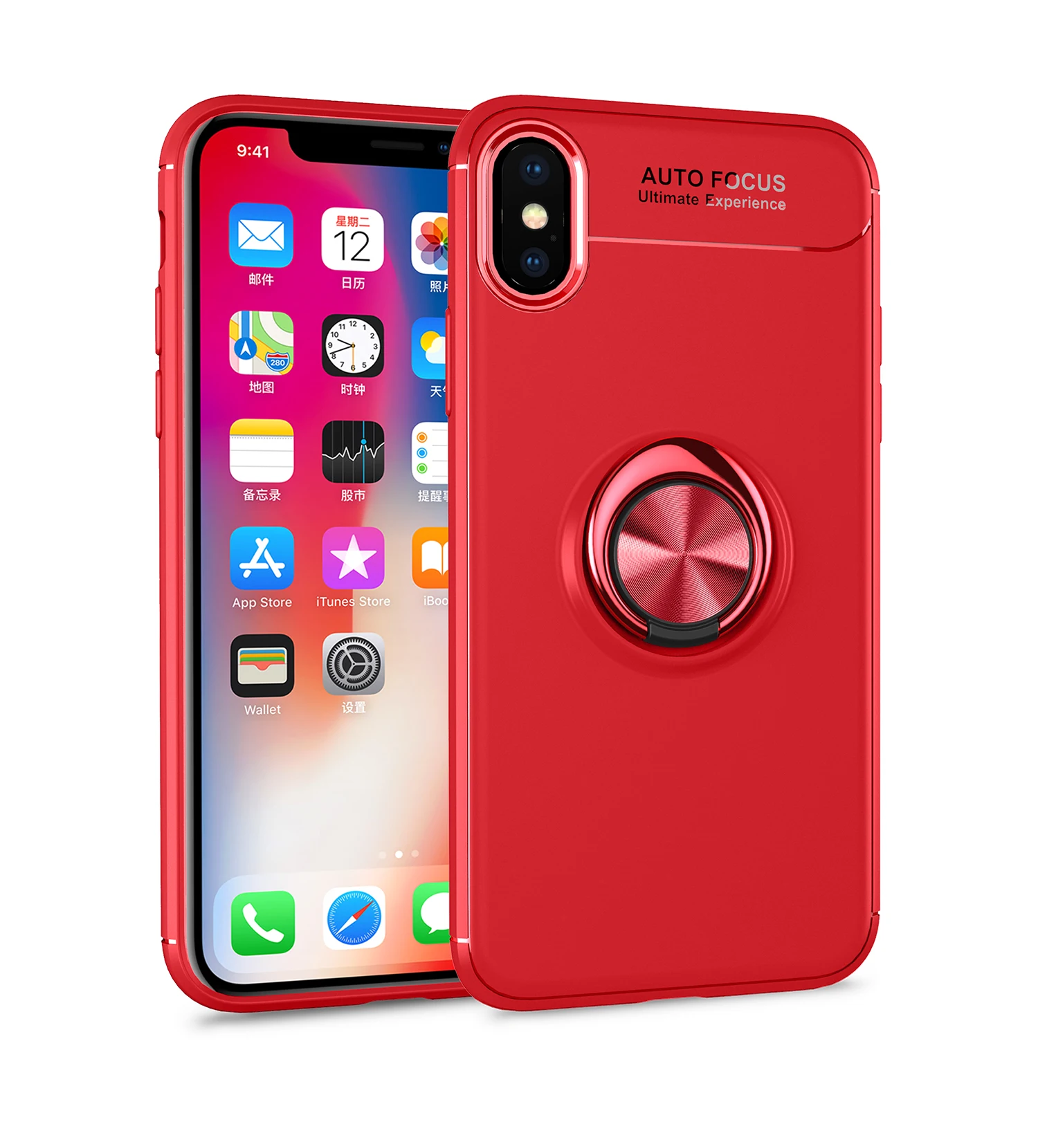 Мягкий чехол с кольцом на палец для iphone XS MAX XR 7 8 6X10 6S Plus матовый Силиконовый чехол для телефона с автофокусом - Цвет: Red