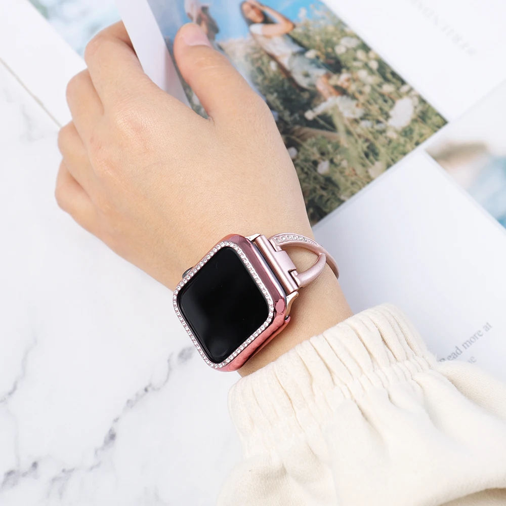 Браслет с алмазным ремешком + чехол для Apple Watch Band женщин 38 мм/42 мм/40 мм/44 мм браслет