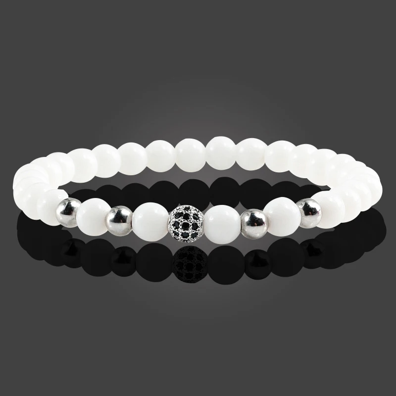 Панк мужской женский браслет микро Pave CZ 6 мм диско шар натуральный камень бусины