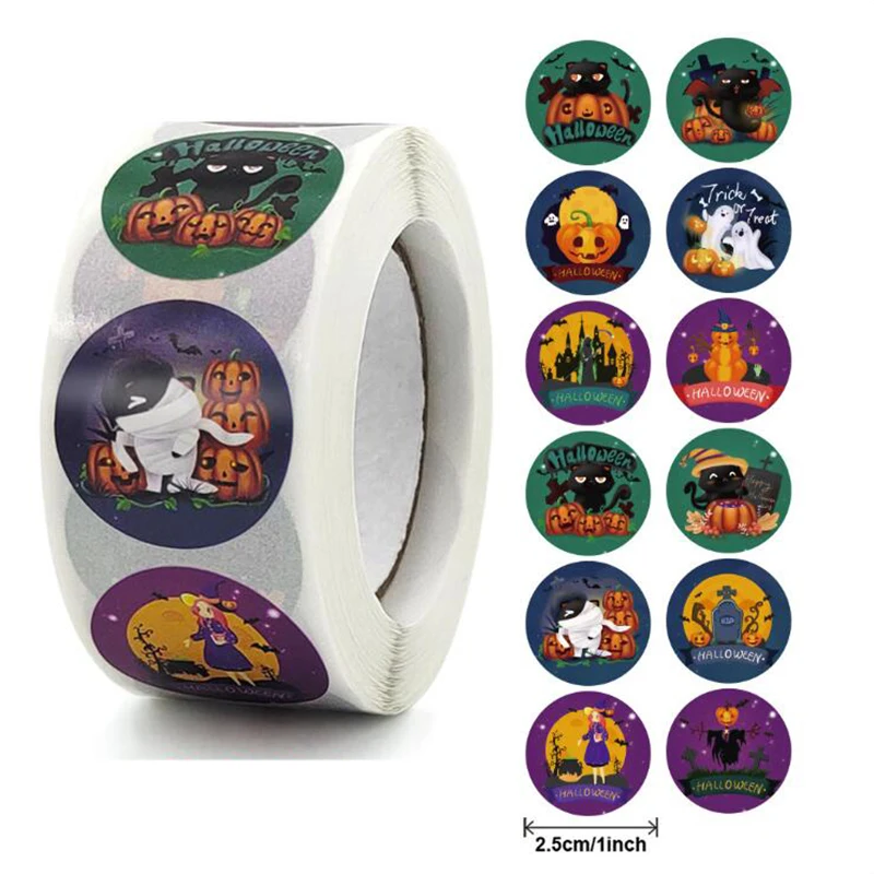

500PCS Halloween Funny Series Adhesive Labels Seal Thank You Sticker Stationery Supply Colorful Scrapbook for Kids