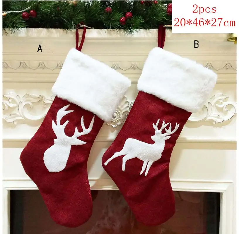 2pcs 20x46x27cm Рождественские чулки, носки, кошка, собака, лось, Navidad, год, мешок для конфет Рождество, украшения, рождественские елки, вечерние подарочные сумки для детей - Цвет: 2pcs 20x46x27cm