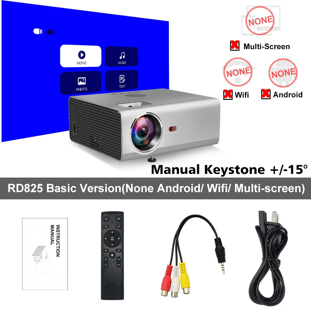 Basic version Rigal мини светодиодный проектор RD825 Native1280 x 720P Android 6 Поддержка HD1080P портативный 3D ТВ домашний кинотеатр wifi Bluetooth projetor - Цвет: Basic version