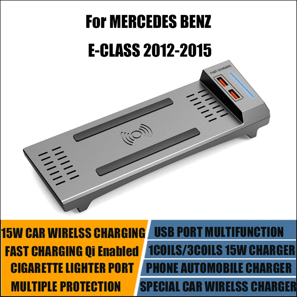 15W Qi Car Wireless Charging for Benz W212 E-Class E260 E300 2012-2015 Phone Charger Accessories Cigarette Lighter Installation
