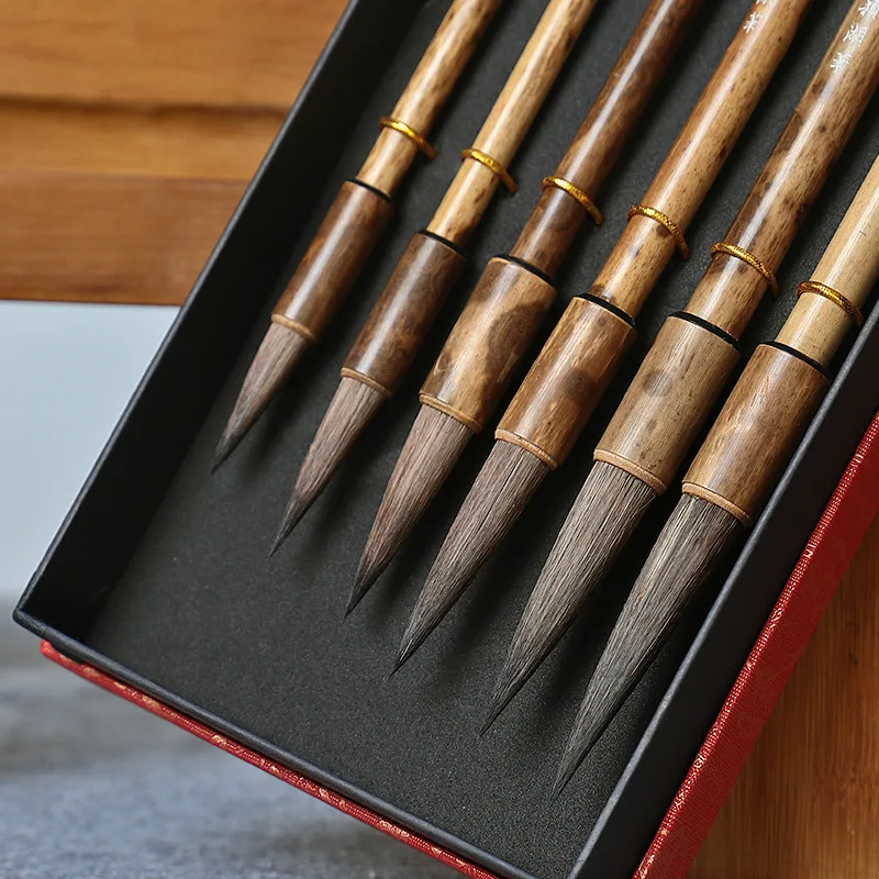 Набор китайских ручка-кисть для каллиграфии 6 шт. бамбуковый держатель щетка усов