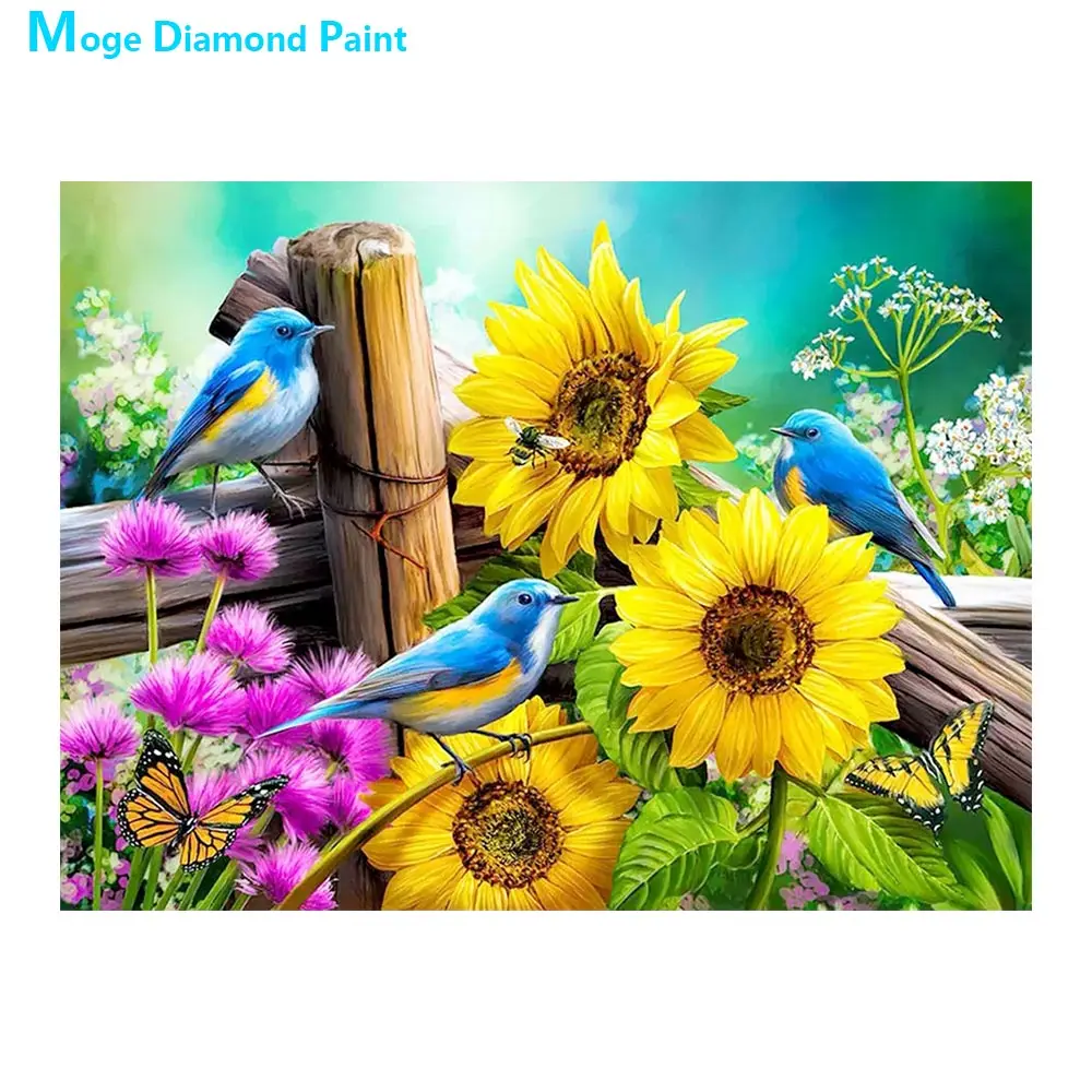 

Синие Птицы и цветы алмазная картина круглая полная дрель Подсолнух Цветочные животные Nouveaute DIY мозаика вышивка 5D Вышивка крестом