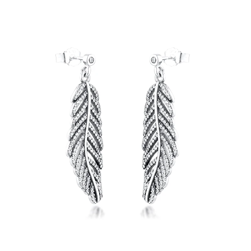 Светильник как перьевые серьги с прозрачными фианитами 100% Серебро 925 пробы