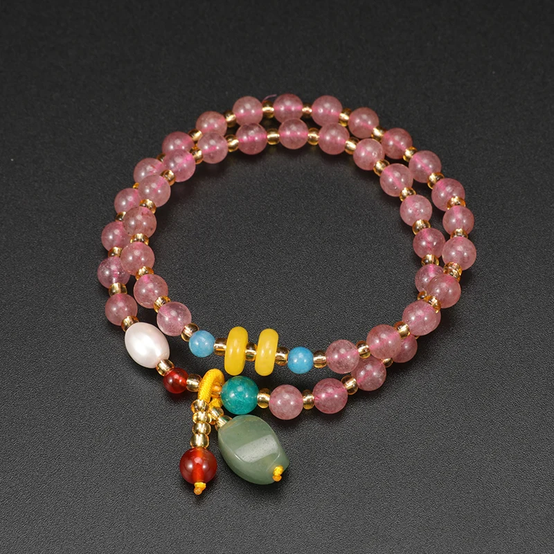 Shuangsheng 2019 New Natural Stone Strawberry Quartz Women's Bracelet Bohemian Beaded Love Jewelry Valentine's Day Gift | Украшения