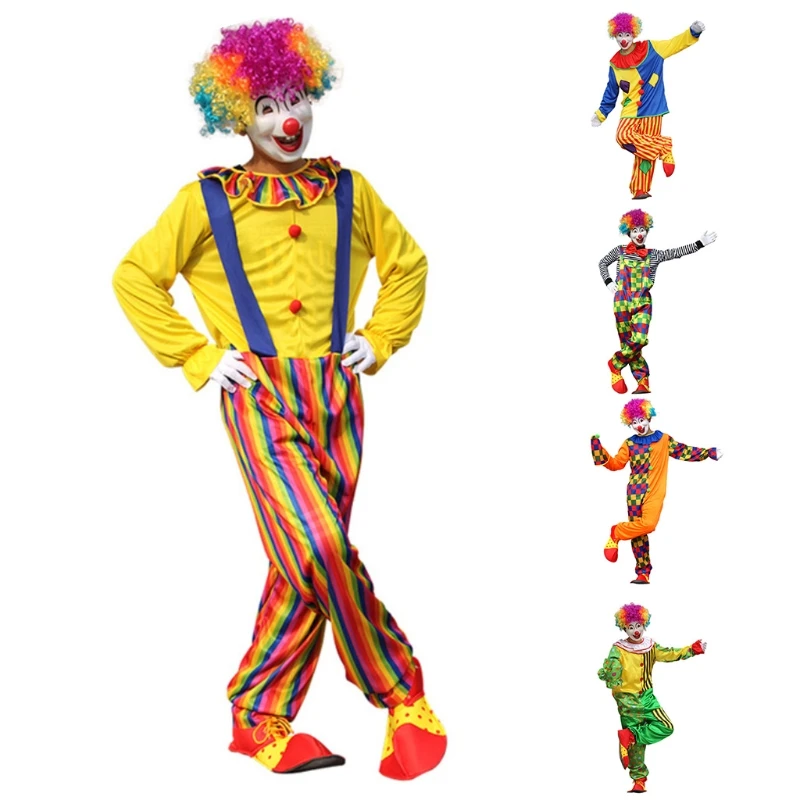 

P8DB Multi-colored Prints Clown Men Costume Clothing for Holiday Office School Party