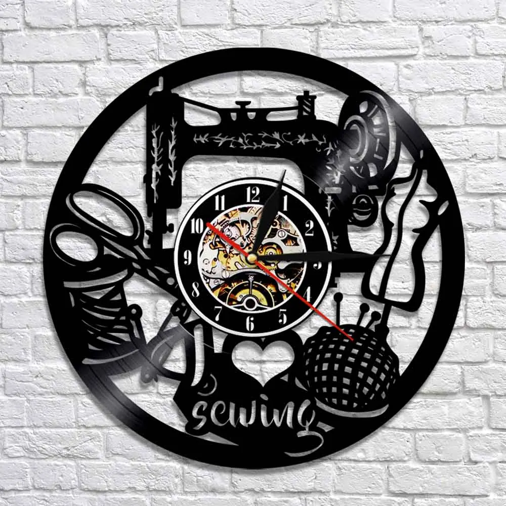 Настенные часы с виниловой пластиной швейная машина художественное хобби декор
