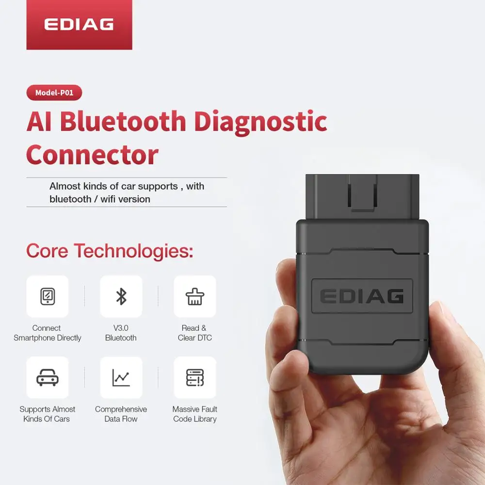 Диагностический сканер EDIAG P01 V1.5 чип PIC18f25k80 ELM 327 Bluetooth Wi-Fi для Android/IOS OBDII разъем OBD2 |