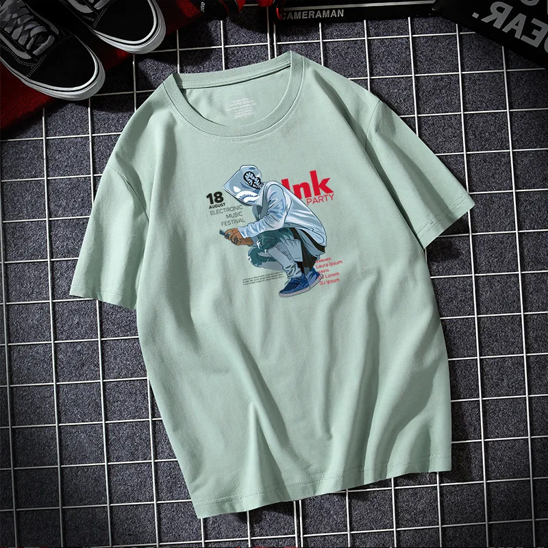 

100% Cotton Top Street Men's And Women's T-shirt Short-sleeved Loose Round Neck Half-sleeved Top O-neck Men's Plus Size T-shirt