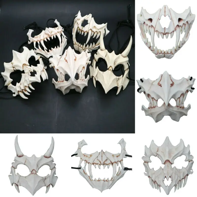 Маска японского Бога дракона маска из смолы для косплея с белым черепом страшная