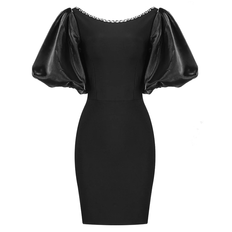 

2021 New Bandage Dress Beading Black Bodycon Dress Party Celebrity Club Mini Women Dress Summer Clothes