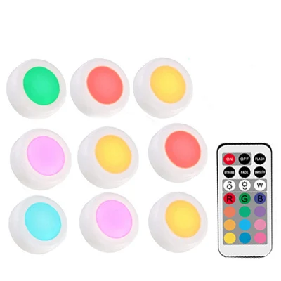 1Remote 9Lamps Светильник для шкафа с регулируемой яркостью RGBW bettery с питанием от пульта дистанционного управления, ночник для спальни, гостиной, кухни, светильник, украшение - Цвет: 1Remote 9Lamps