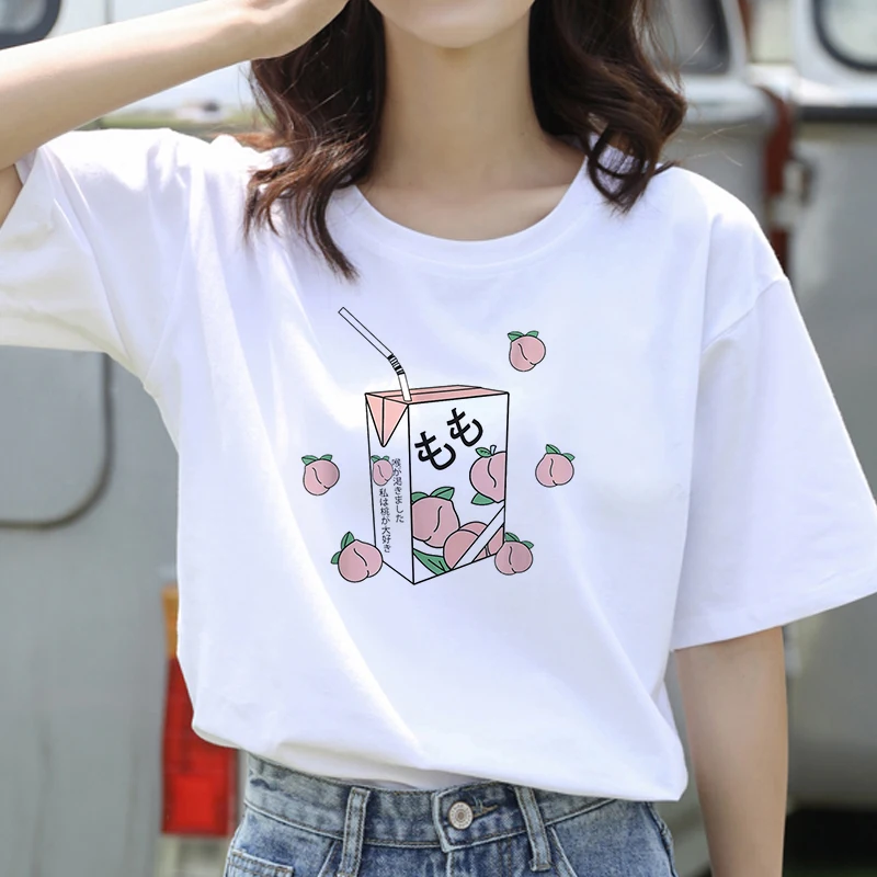 

Women's T-Shirt Graphic Peach Juice Printing Lady Short Sleeve Casual Cartoon Tee Fashion Top Graphic Oversized T-Shirt