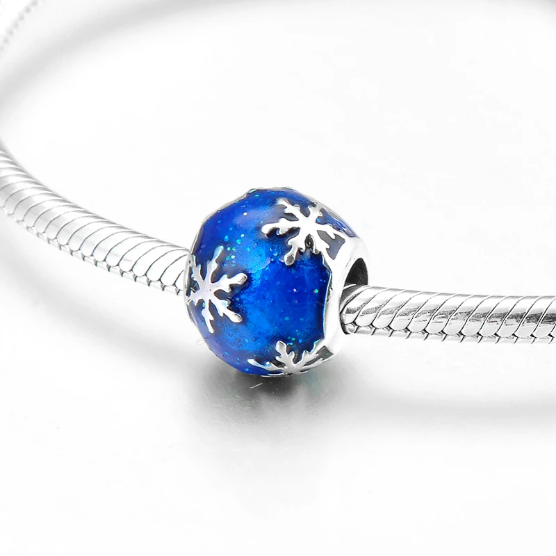 Синий эмалированный Снежинка Круглый 925 Стерлинговое Серебро зимние подарки