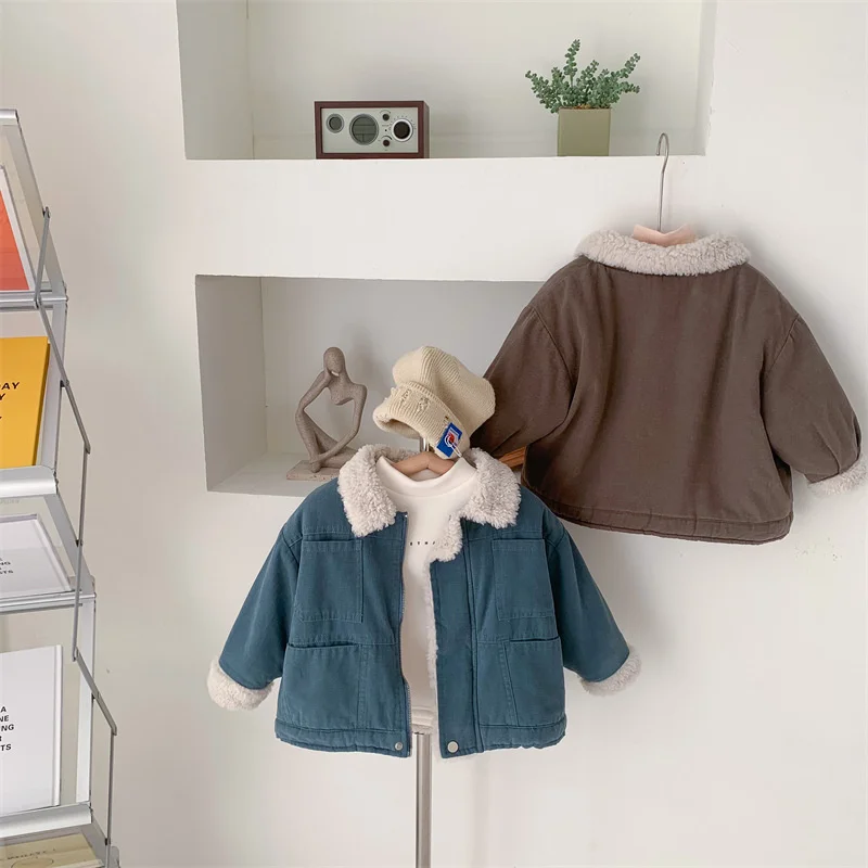 

Girls Baby's Kids Coat Jacket Outwear 2021 Brown Thicken Velvet Winter Autumn Cotton Fleece Sport Overcoat Children's Clothing