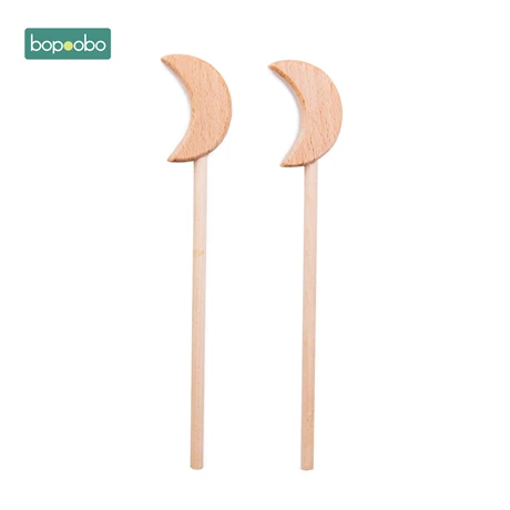 Bopoobo, детские игрушки, 2 шт, бук, деревянный, звезда, Прорезыватель для зубов Монтессори, игрушки, Вальдорфская игрушка, детская деревянная игрушка для прорезывания зубов, детская погремушка - Цвет: Moon wooden rod