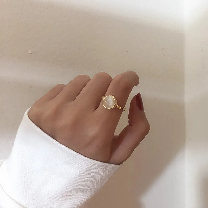 Изящные круглые кольца с опалом для женщин обручальные из розового золота медное