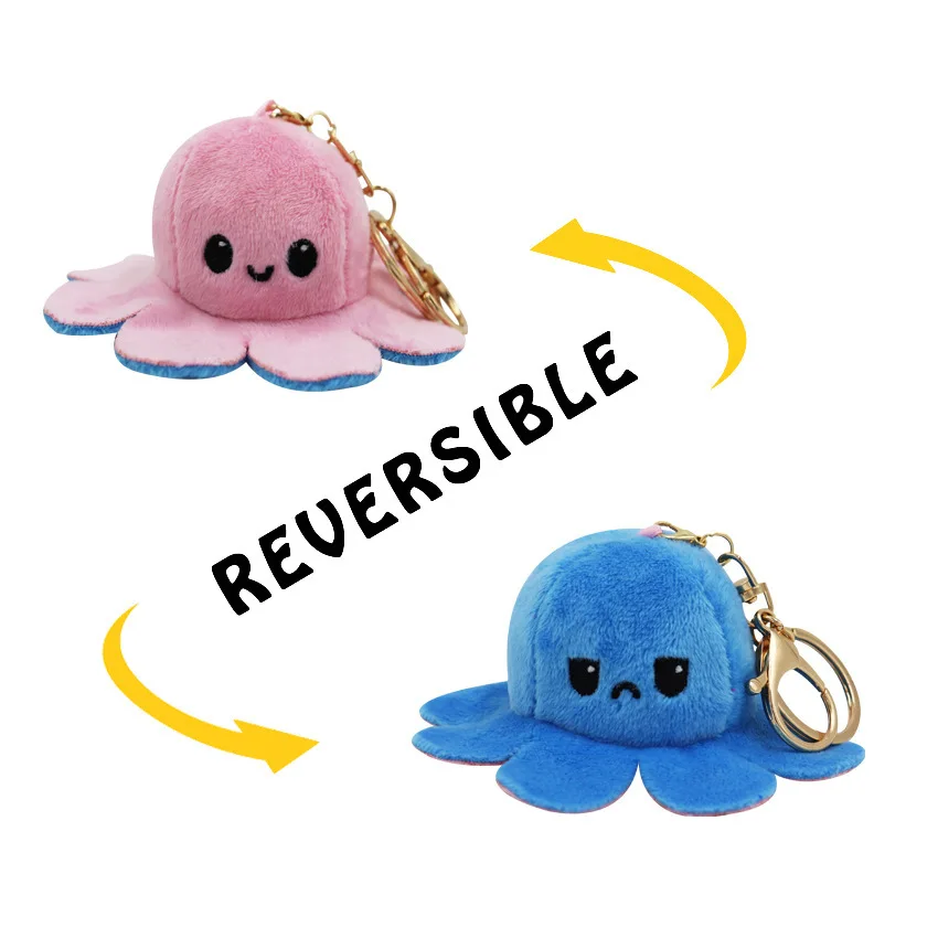 

Fun Octopus Keychain Fashion Stuffed Two Sides Octopus Keyring Turn Over Bag Pendant Accessories Plush Animal Keychains Hot Sale